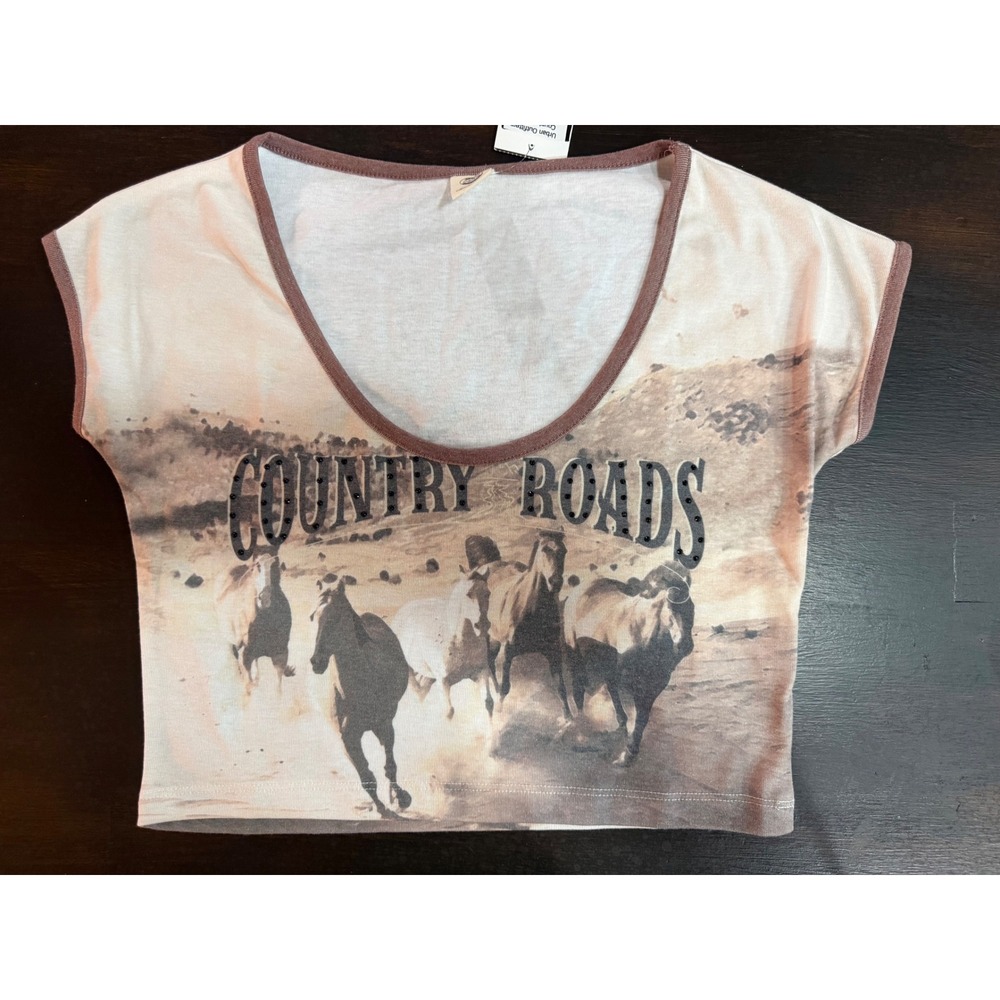 NWT Large Urban Outfitters Country Roads Wild Horse Rhinestone Crop Tee